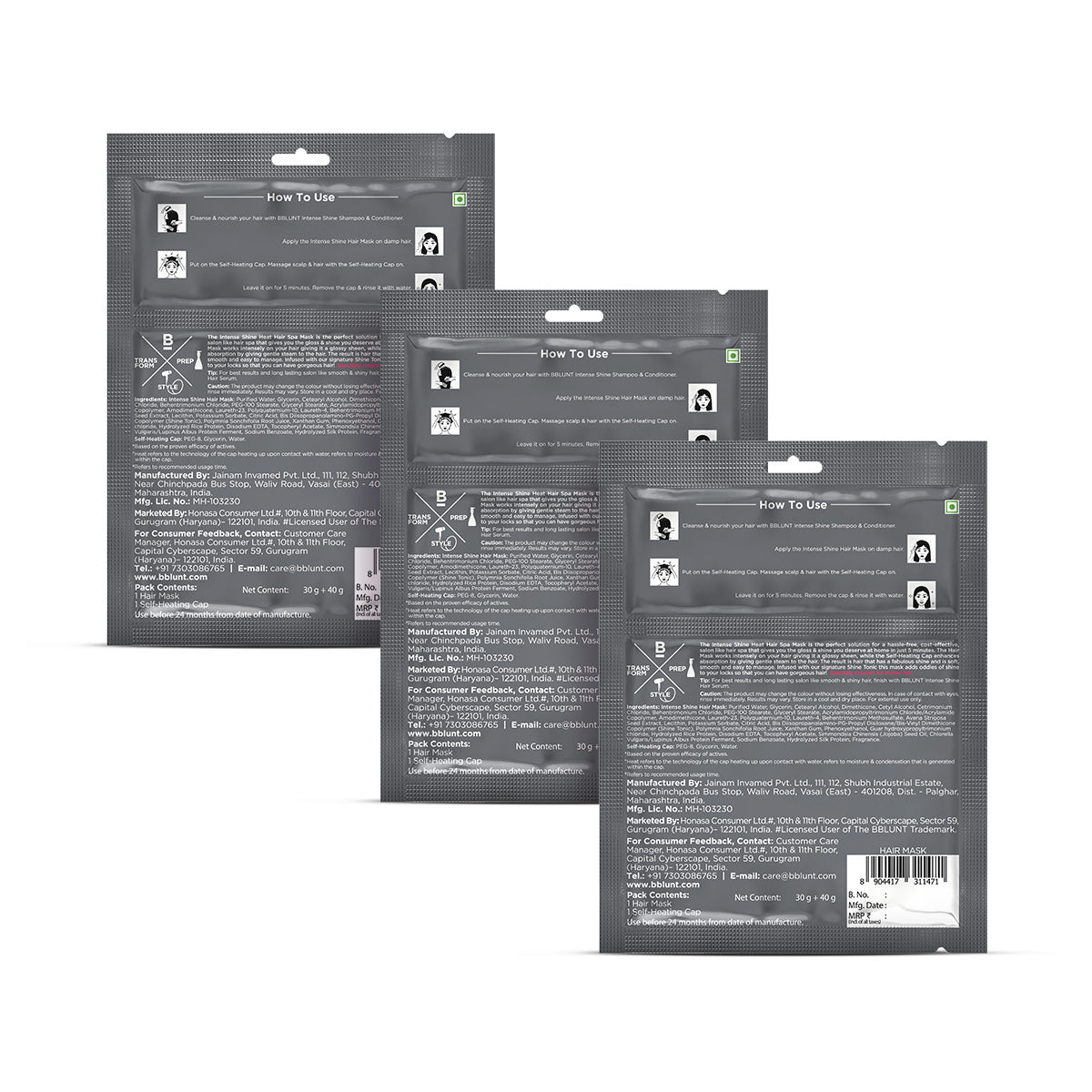 Intense Shine Heat Hair Spa Mask with Rice & Silk Protein for Salon-Like Hair Spa at Home - 70 g (Pack of 3)