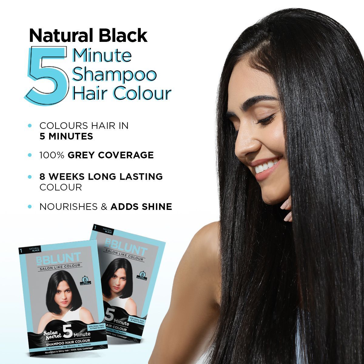 Natural Black 5 Minute Shampoo Hair Colour - 20ml X 10 (Pack of 2)