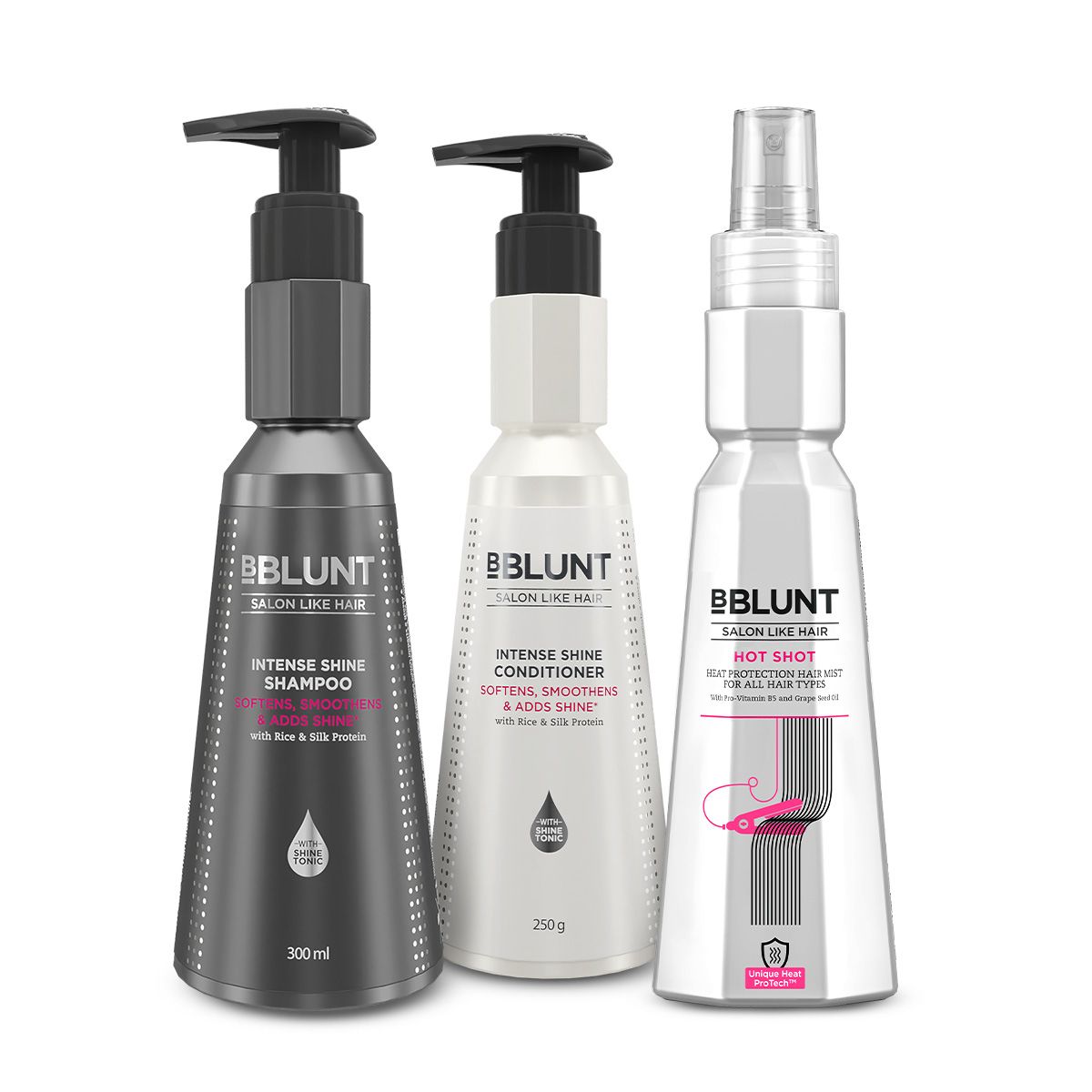 BBLUNT Shine & Style Kit (Hot Shot Heat Protection Mist, Intense Shine Shampoo & Intense Shine Conditioner)