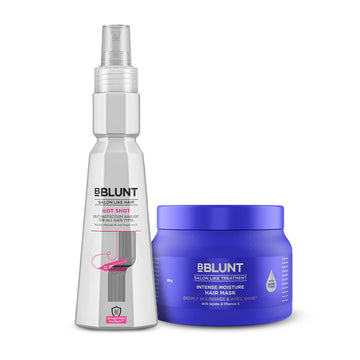 BBLUNT Protect & Nourish Combo (Hot Shot Heat Protection Mist (150 ml), Intense Moisture Hair Mask (250 g)