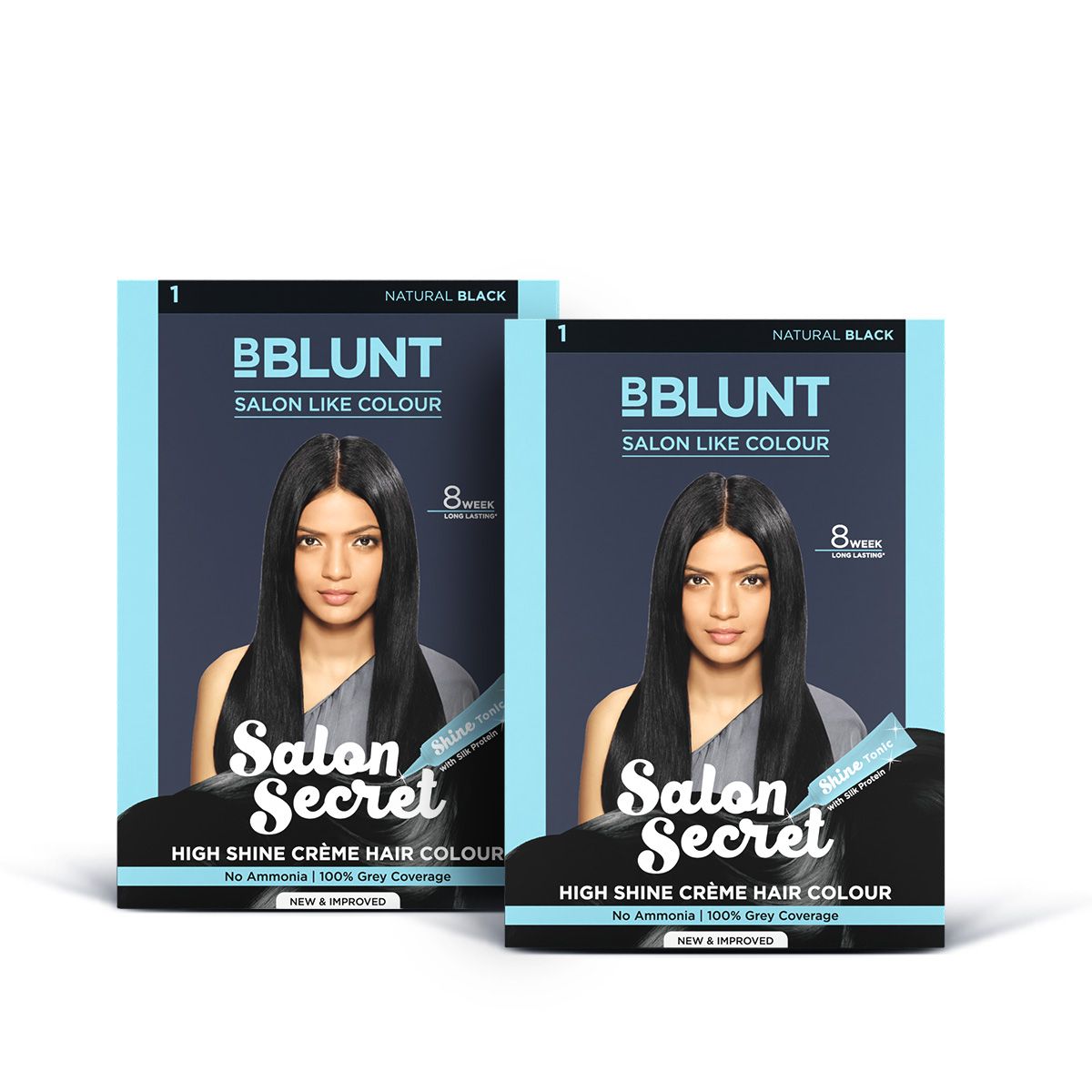 BBLUNT Salon Secret High Shine Crème Hair Colour - Natural Black - 152 ml (Pack of 2)