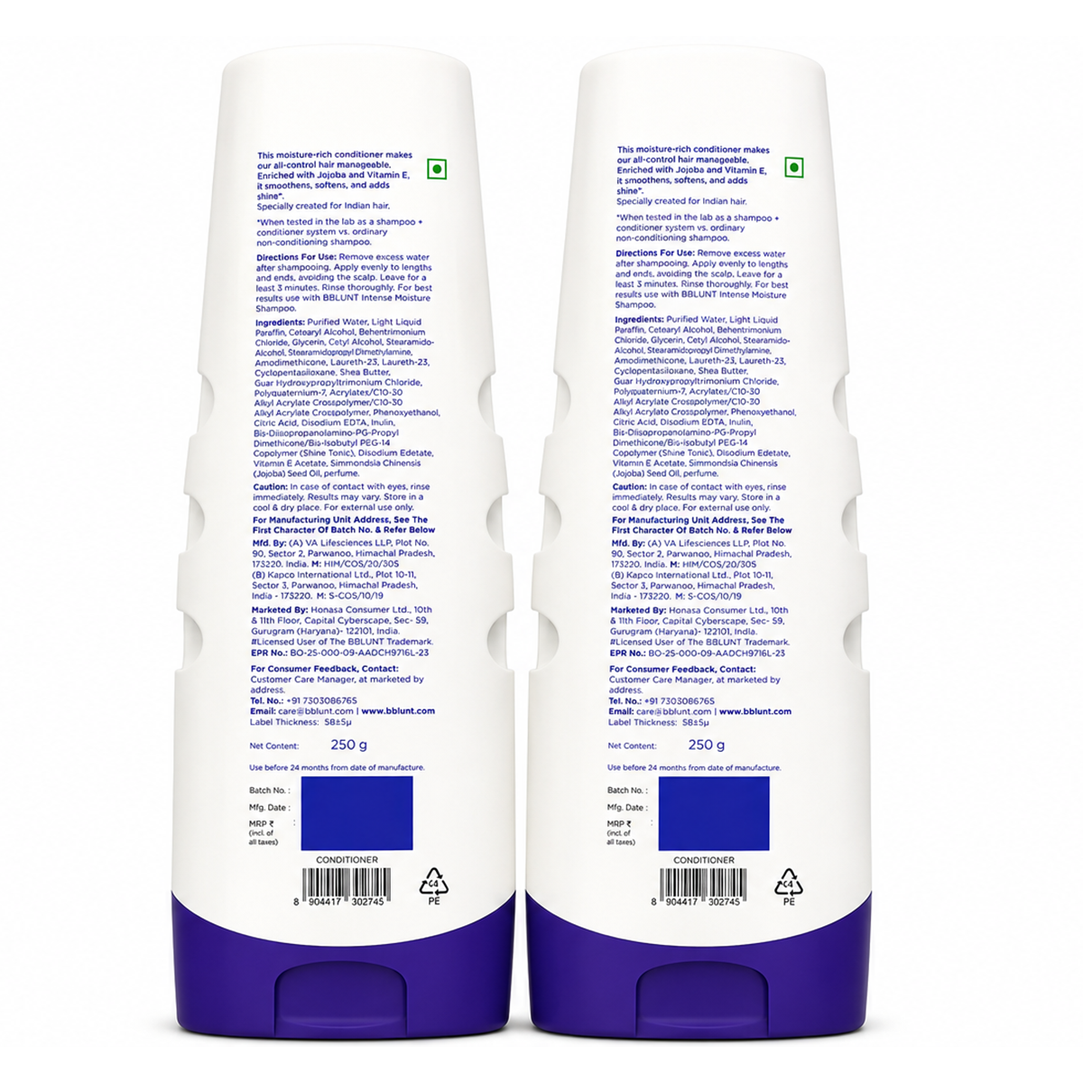 Intense Moisture Conditioner with Vitamin E & Jojoba for Dry & Frizzy Hair - 250 g(Pack of 2)